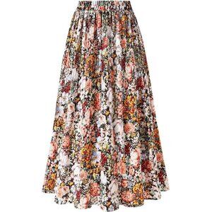 Womens Leopard Print Midi Skirt Pleated High Waisted A Line Flared Skirt
